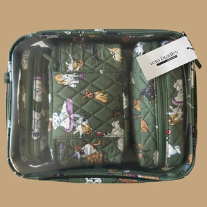 New Vera Bradley DOG PARK 4 Piece Cosmetic Organizer Set Green Quilted